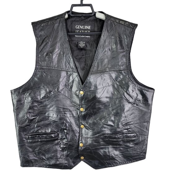 Mens Genuine Leather Black Vest Navarre Leather Company Button Snap Size XL - Picture 1 of 9